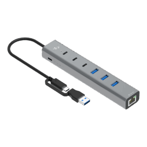 USB3.1 C +A Gen1 to 6 port USB HUB (3*USB3.0 A+3*Type C)  w/ GIGA LAN +Type C DC power port